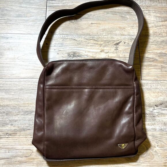 Handbags - Dockers Leather Bag Brown Dark Shoulder Vintage 90s Like New Zip